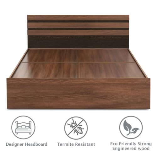 Image of DELITE KOM Cocoa Engineered Wood Queen Without Box Bed (Finish Color Acacia Dark Delivery Condition Knockdown)
