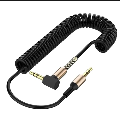Image of skysia 3.5mm AUX Cable - Spiral Spring Male-to-Male Audio Cord with 90 Right Angle Jack, Stretchable & Tangle-Free Steel Spring Design for Car, Headphones & Speakers Etc (Pack of 1) (Blue)