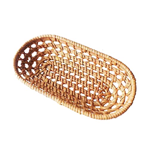 Cabilock 1pc Rattan Storage Basket Woven Fruit Basket Fruit Tray Food Serving Basket Snack Tray Basket for Snacks Oval Basket Round Storage Basket Hyacinth Basket Autumn Vines Chocolate