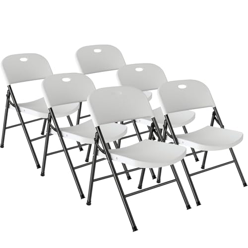 6er Set Gartenstuhl, Strapazierfähig Klappstuhl mit verstärktem Stahlgestell für Hochzeit, Party, Restaurant, Treffen, Balkon und Garten, Weiß Gartenstühle Stapelbar, Gartenstuhl bis 180 kg Belastbar
