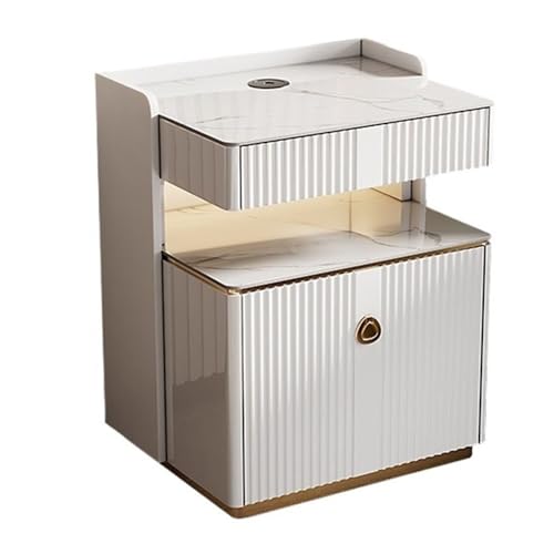 Mesa Auxiliar Mesita de noche inteligente con caja fuerte, mesa auxiliar multifunción con estación de carga inalámbrica y puertos USB, mesa auxiliar moderna for dormitorio Mesillas De Noche Dormitorio