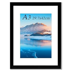 Cadre photo A3 en bois 29,7 x 42 cm, cadre noir A3 pour impression A3, cadre photo A3 pour impressions A4 avec passe-partout, cadre mural pour décoration de pièces, préservez vos souvenirs