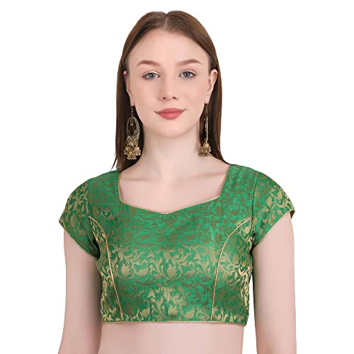 Image of Women's Short Sleeve Brocade (Chanderi) Readymade Stitched Saree Blouse Ready to Wear Half Sleeves Ladies Blouse