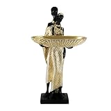 Dwelloria African Couple Resin Tray Sculpture – Black and Gold Decorative Bowl Statue for Entryway, Vanity, Coffee Table, Key Candy Jewelry Holder, Ethnic Art Home Decor Gift