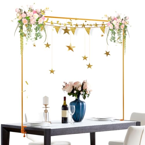Over The Table Rod Stand with Clamps Adjustable Table Balloon Arch Stand for Party Wedding Anniversary 34 to 98.43 Length 30.25 to 47.25 Height(Color:Gold)