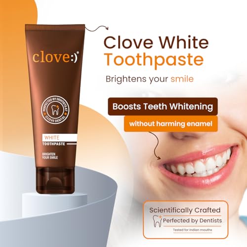 Image of Clove White Toothpaste, Teeth Stain Removal, Whiten Yellow Teeth, Helps Remove Gutka, Pan, Tobacco Stains, Perfected by Dentist, Enamel Safe Teeth Whitening for Daily Use - 100gm