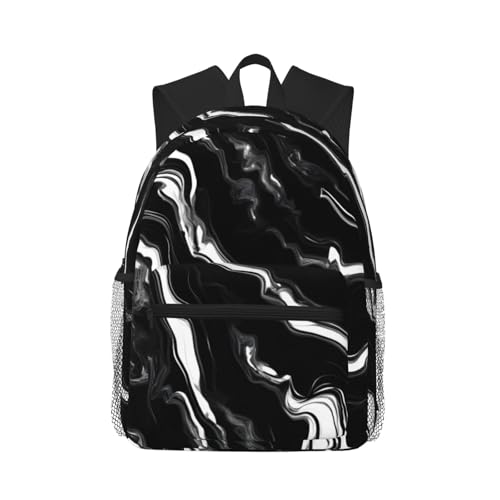 Sac à dos ordinateur portable 15,7 pouces au motif marbre noir et blanc unique pour homme