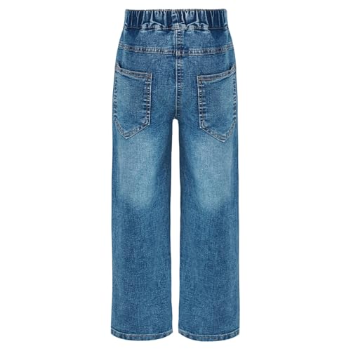 Kids Girls High Waist Washed Blue Printed Straight Jeans Wide-Leg Denim Pants Baggy Trousers2