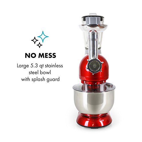 KLARSTEIN Lucia Rossa Kitchen Machine • Multi-function Stand Mixer • 1300 Watts • 5.3 qt Bowl • 1.3 qt Mixing Glass • Meat Grinder • Pasta Maker • Blender • Red - Thumbnail 4