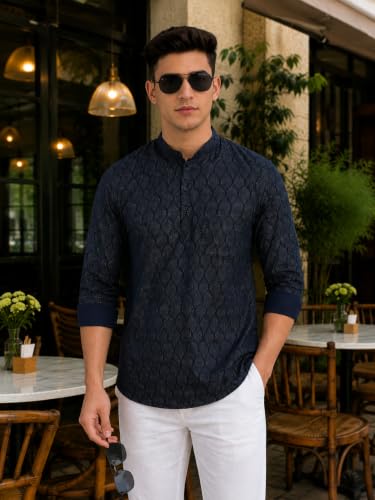Image of Majestic Man Men's Cotton Regular Fit Short Printed Designer Kurta