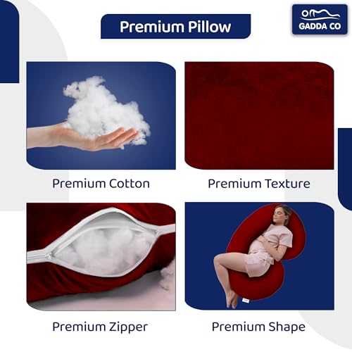 Image of GADDA CO Pregnancy Pillows for Sleeping C-Shape Full Body Pillow and Maternity Support - for Back, HIPS, Legs, Belly for Pregnant Women with Removable Washable Velvet Cover (Maroon)