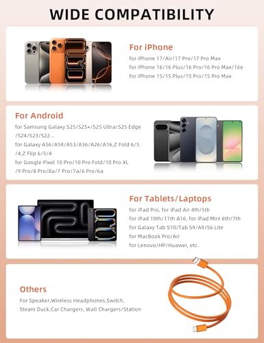 Image of ACAGET Type C Cable for iPhone 17 Pro Max Air 16 15,18W 3A USB A to USB C Cable for Apple CarPlay & Android Auto, 1M Length Charging Cord for iPad Pro, iPad A16 /10 /Air, Galaxy S25 S24 S23 A56, Orange