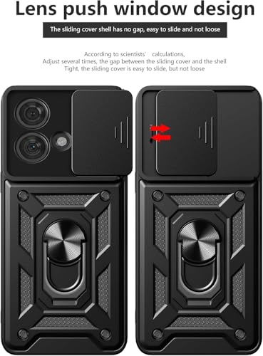 Image of Scalebee Back Cover for Motorola Moto Edge 40 Neo Heavy Duty Slide Camera Cover Built-in Rotated Ring Kickstand (Black, Rugged Armor) (Edge 40 Neo)