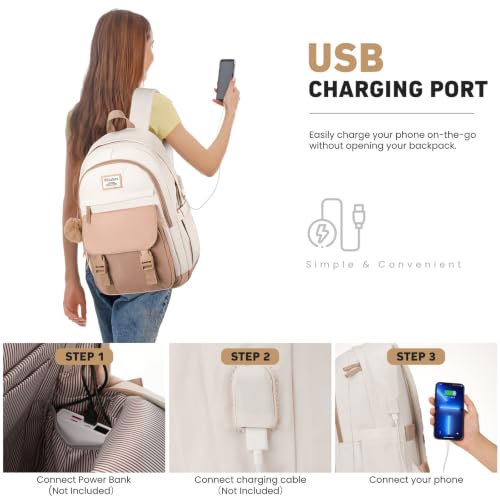 Image of WINDARS School Backpack for Teen Girls, Cute College Backpacks for Women Students Aesthetic Bookbag Large 15.6 Inch Laptop Bag Middle School Travel Back Pack (Khaki Beige)