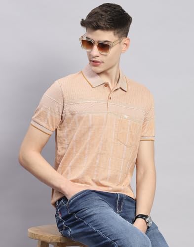 Image of Monte Carlo Mens Striped Cotton Blend Polo Collar Half Sleeve Regular Fit Casual T-Shirt (224064188)