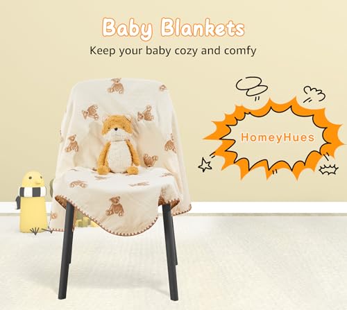 Image of Baby Blanket 40x40 Inches,Muslin Cotton and Minky Dotted Double Layer Soft Receiving Blanket for Newborn Toddler,Brown Bear