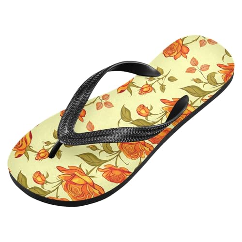 Maple Leaf Sketch Orange Rose Leaves Pale Yellow Flip Flops for Beach Thong Sandals Anti-slip Lightweight Beach Slippers for Travel Summer Outdoor2
