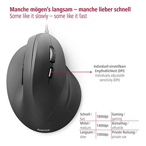 Ratón ergonómico con cable vertical Hama para diestros con 1800 dpi regulable 5