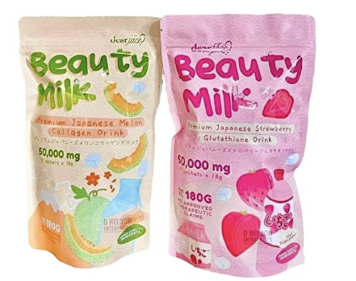 Dear Face 2 Packs Beauty Milk Japanese Collagen Strawberry & Melon Drink - 50 000mg Hydrolyzed Collagen