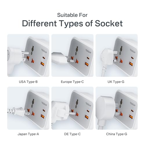 Image of TESSAN Universal Travel Adapter, Worldwide International Travel Adapter, for 150+ Countries, 20W GaN Fast Charging, USB-C PD & QC 3.0 USB-A for Laptop, Phone, MacBook,