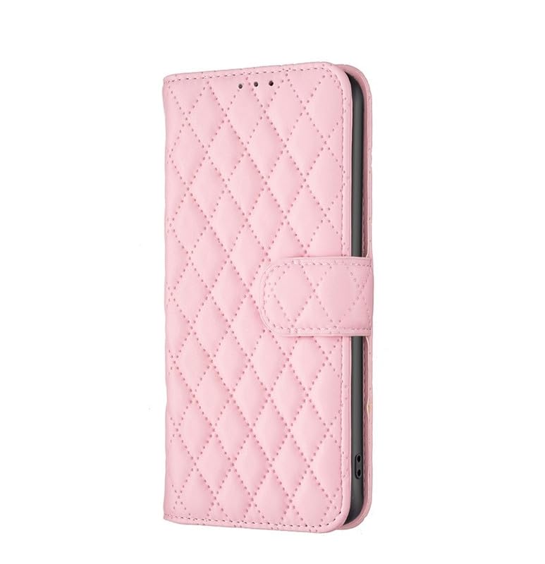TROUNCE Quilt Leather Magnetic Closure | Cards Cash Pockets Shockproof Flexible Case | Wallet Flip Cover - Pink for Vivo Y17S