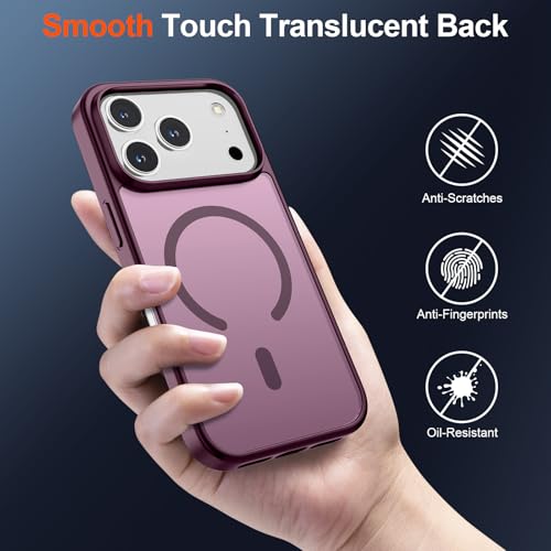Image of SUPFINE Magnetic for iPhone 17 Pro Case (Compatible with MagSafe)(Military Grade Drop Protection) Translucent Matte Shockproof with Anti-Fingerprint Phone Cover 2025,Wine Red