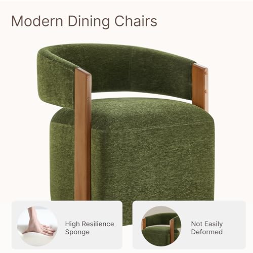 Image of KISLOT Upholstered Dining Chairs Set of 4, Modern Wooden Arm Kitchen & Dining Room Chairs with Hidden Casters, Fabric Padded Rolling Chairs, Sturdy Wood Frame, 300 lbs Capacity, Green