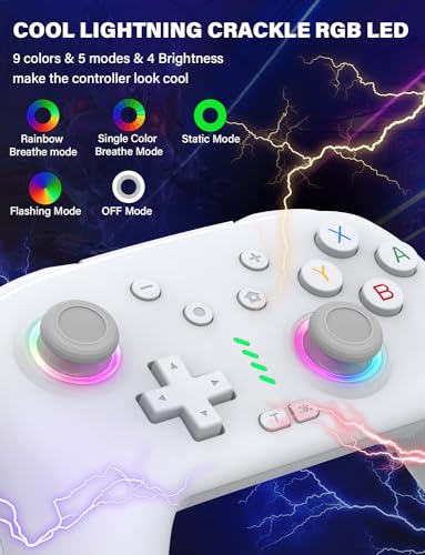Image of ZRZLMVP Switch Controllers for Nintendo Switch /OLED /Lite /Switch 2, 1000mAh Rechargeable Wireless Pro Controller with 9 Colors LED Light, Switch Remote Control Gamepad with Wake Up, Turbo, Vibration