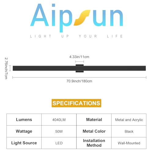 Image of Aipsun 71 inch LED Outdoor Wall Light, Modern Black Exterior Lighting Fixture