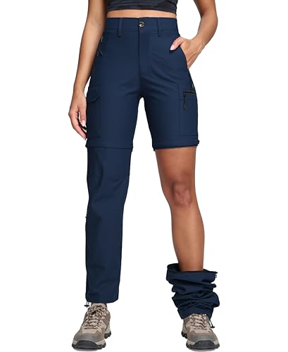 Oalka Women's Cargo Convertible Hiking Pants Zip Off Quick Dry Pockets Lightweight Outdoor Pants Navy Blue M