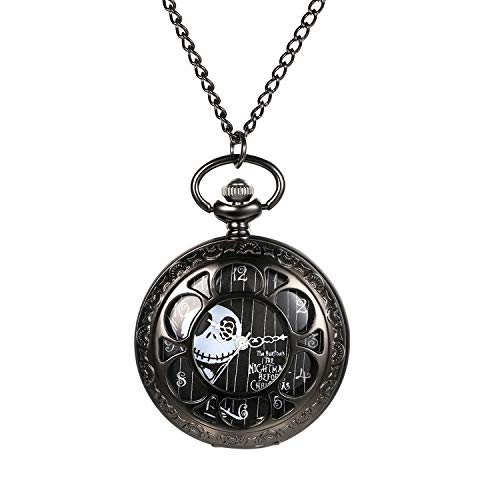 JewelryWe Pendentif Collier Montre de Poche Ronde Quartz Fantaisie Fantôme Citrouille et Chiffres Alliage Couleur Cuivre Montre à Gousset pour Homme Femme...
