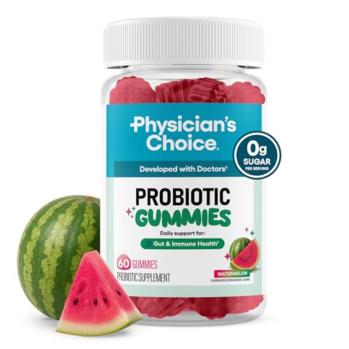 Physicians CHOICE Probiotic Gummies with Vitamin D & Prebiotic Fiber - Sugar Free - 1B CFUs of Clinically Studied Probiotic - Supports Immune & Gut Health for Women & Men - Watermelon Flavor - 60CT