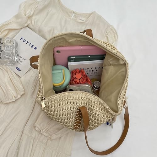 Bolso de playa de paja tejido grande para mujer miniatura 5