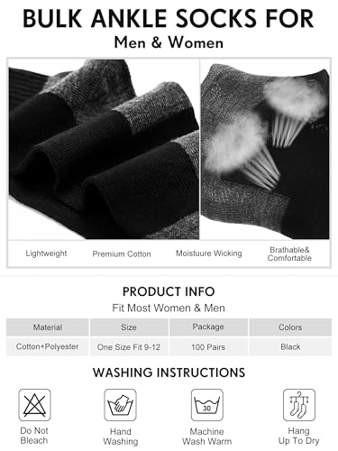 Image of Tarpop 100 Pairs Bulk Mens Socks Moisture Wicking Casual Sports Ankle Socks for Homeless Unisex Adult Men Women