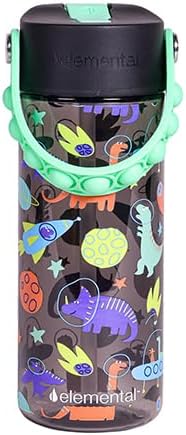 Elemental Water Bottles for Kids - Splash Kids Water Bottle for School with Pop-it Handle - BPA Free Tritan Plastic Water Bottle with Straw Leak Proof when Spout is Closed - Space Dinosaur - 18oz - Image 4