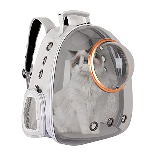 Mochila para mascotas gris con ventana transparente y ventilación 7