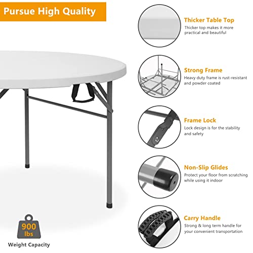 Vingli 48" Round Bi-Folding Commercial Table, 4 Feet Portable Plastic Dining Card Table For Kitchen Or Outdoor Party Wedding Event, 1-Pack #TOP3