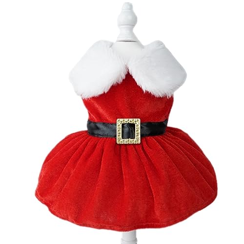 ISUPY 犬服 ワンピース ドレス 秋冬 お姫様 スカート 可愛い クリスマス 仮装 洋服 ドッグウェア ふわふわ 袖なし 小型犬 中型犬 ペット服 防寒 保温 ワンちゃん 猫の服 脱毛保護 お散歩お出かけ (XL,レッド&ブラック)