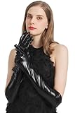 Long Black Faux Leather Gloves Costume Women Long Black Metallic Leather Gloves Elbow Length Opera Halloween Cosplay 1920s Great Gatsby Party Masquerade Balls Formal Evening Vintage Flapper Dress up
