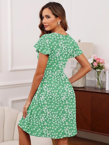 Image of Heymoments Women's Ruffle Sleeve V Neck Swing Sundress Summer Casual A-Line Midi Dress with Pockets S-2XL