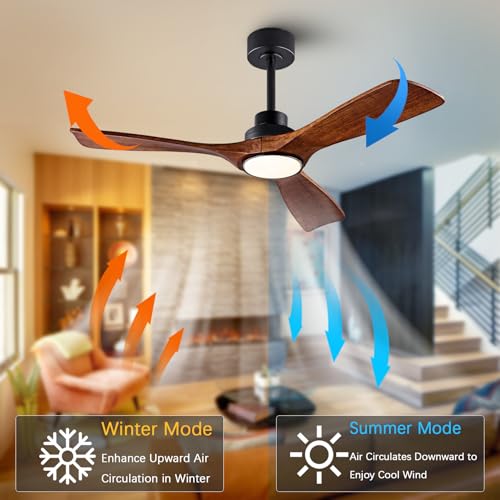 Image of QUTWOB 42 inch Wood Ceiling Fan with Light, Reversible DC Motor, Remote Control