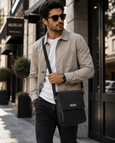 Image of Allen Cooper Premium Leather Sling Bag for Men | Crossbody Messenger Bag with Adjustable Shoulder Strap | Travel Organizer Shoulder Bag for Daily Use, Office & Outdoor Carry