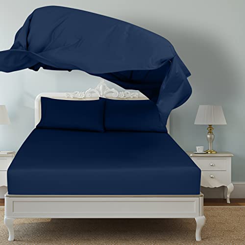 Image of Royale Linens 2 Pack Bulk Flat Sheet Set - Top Sheets - Soft 1800 Microfiber - Wrinkle & Stain Resistant - for Hotel, Massage Table, Hospital, Dorm - Twin XL Flat Sheet Sold Separately (Twin Xl, Navy)