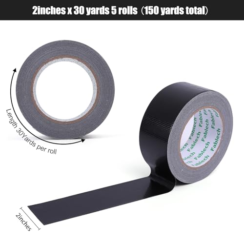 Image of 5-Pack Heavy Duty Duct Tape, 9 Mil Thickness, 2 Inch x 30 Yards, Waterproof Strong Adhesive Duct Tape,Flexible,No Residue, Tear by Hand, Multi-Use for Repairs, DIY, Industrial & Home Use (Black)