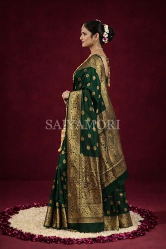 Image of Women's Soft Silk Style Jacquard Saree with Rich Zari Woven Border & Pallu | 5.6 Mtr Saree with 0.8 Mtr Unstitched Blouse