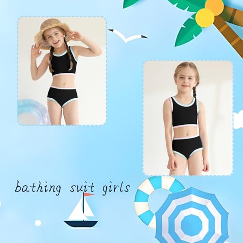 Image of Girls Bathing Suit Toddler Swimsuits 2 Piece Bikini Sets Round Neck Colorful Lace Teen Girls Swimwear 3-14T