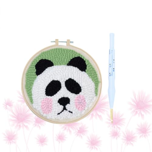 Kit de bordado aguja perforadora de panda con hilos de lana y bastidor para decoración 4