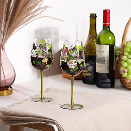 NymphFable Calici da Vino Dipinto a Mano Uccelli Fiore di Ciliegio 15oz Bicchiere Vino Regali per Moglie Fidanzata