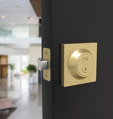 Mega Handles Deadbolt I Entry Deadbolt Lock - Heavy Duty Square Locking Deadbolt For Left Or Right-Handed Doors - Interior/Exterior - Satin Brass #TOP1