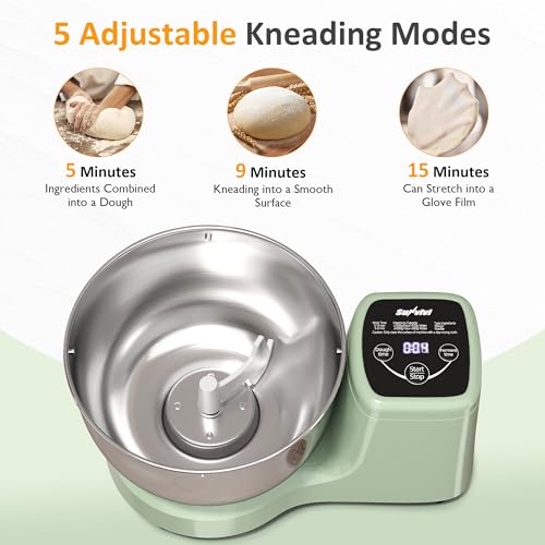 Image of Sunvivi Electric Dough Maker with Ferment Function, 5.3QT Dough Mixer with Adjust Time, Household Stand Mixer Kitchen Flour Kneading Machine, LED Touch Panel, 304 Stainless Steel Bowl, Green